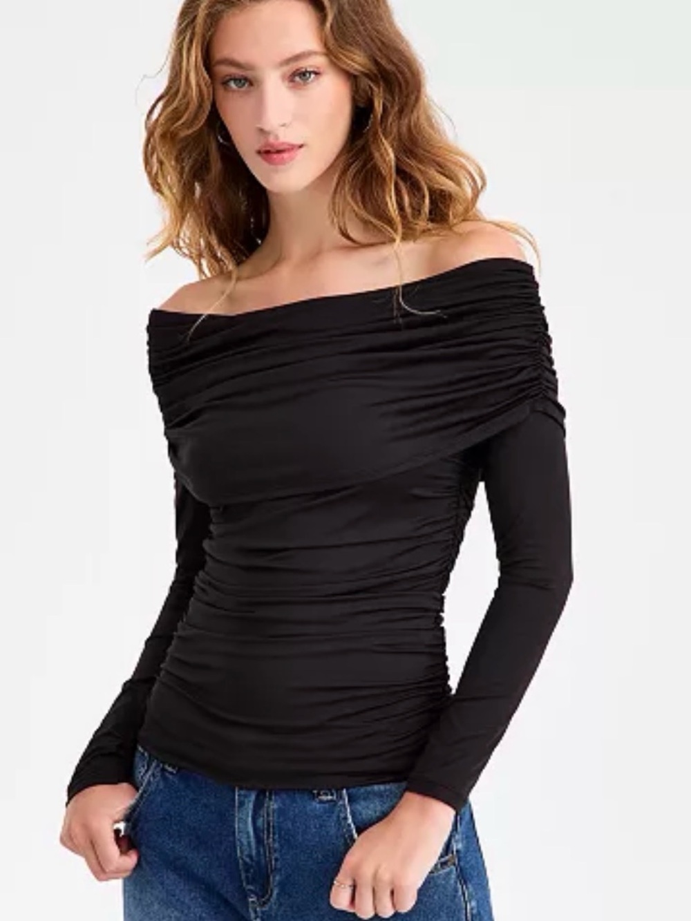 Bar III Black Off-The-Shoulder Ruched Knit Top Size XXL